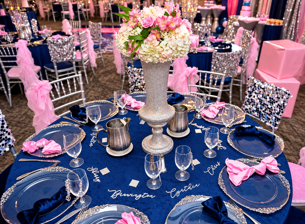 Pink and Blue Event Decor | Crystal Centerpieces & Elegant Party Design ...