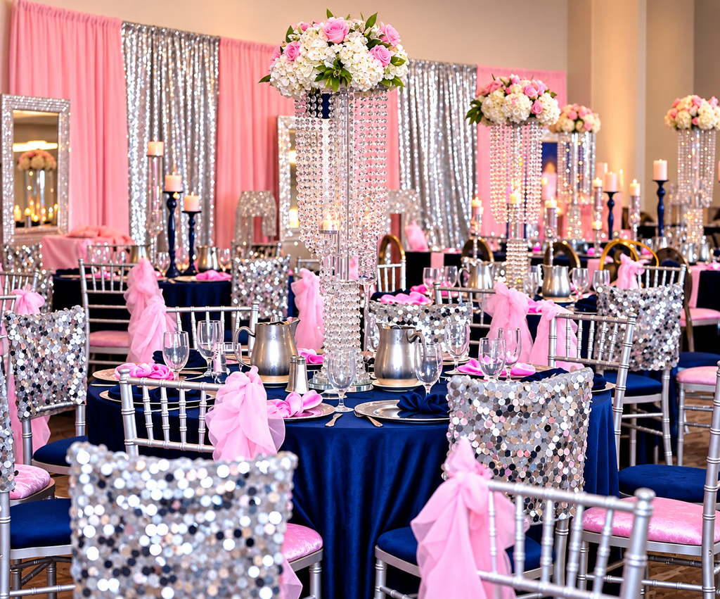 Pink and Blue Event Decor | Crystal Centerpieces & Elegant Party Design ...