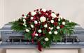 BF-1068- RED AND WHITE SERENITY CASKET SPRAY