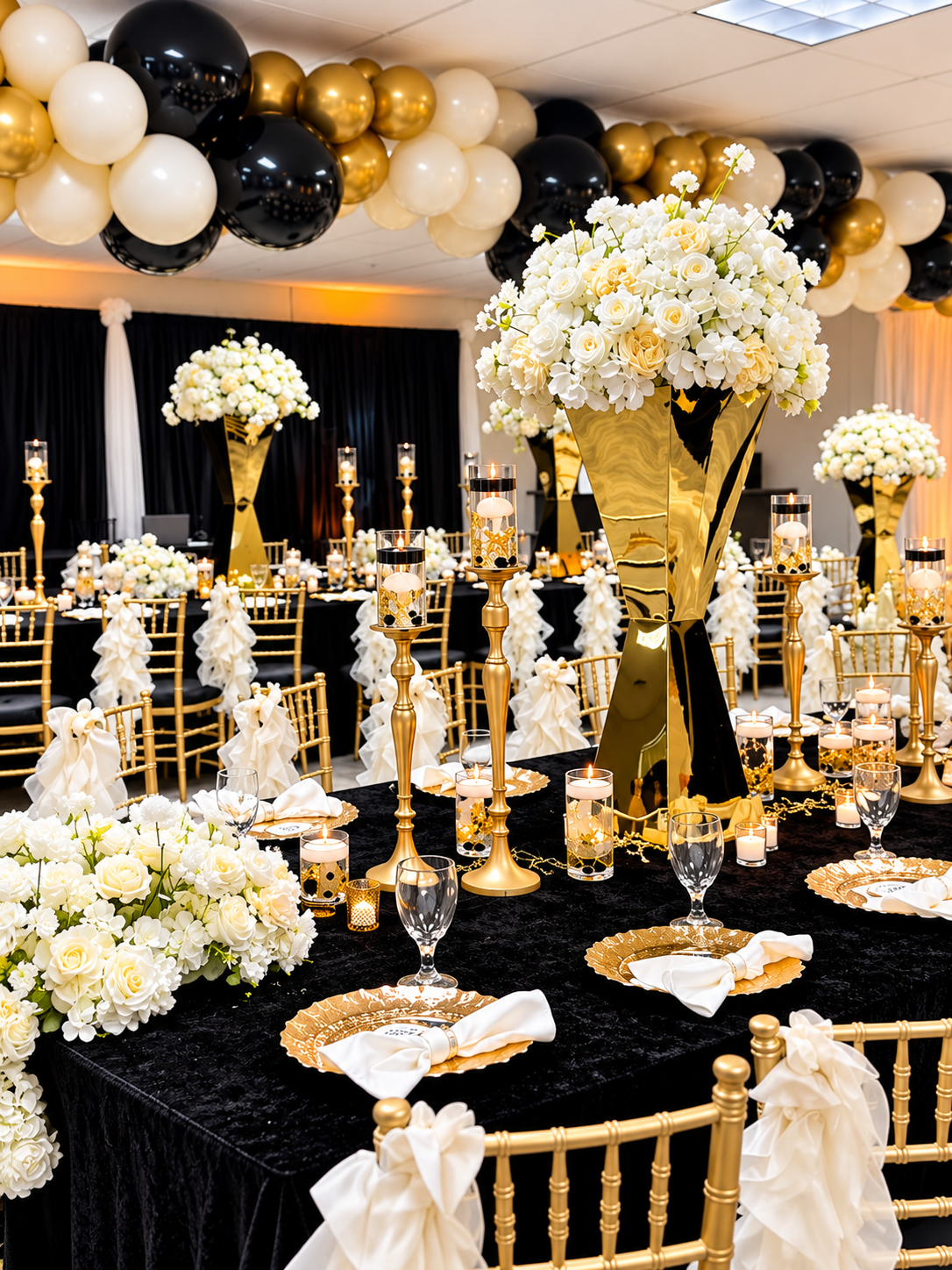 BF-1071- Royal Elegance: A Black, Gold & Ivory Affair.