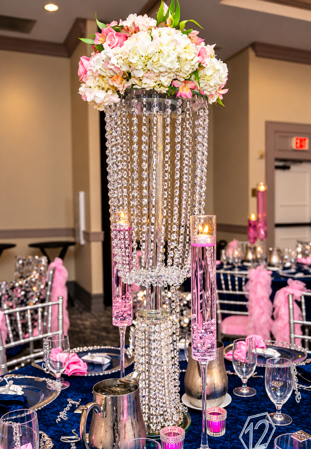 Pink and Blue Event Decor | Crystal Centerpieces & Elegant Party Design ...