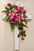 BF-1056- PINK GRACE CROSS CASKET STANDING SPRAY